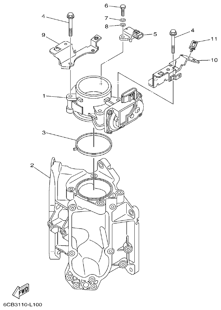 Yamaha F225FET, FL225FET THROTTLE BODY ASSY 1 parts diagram